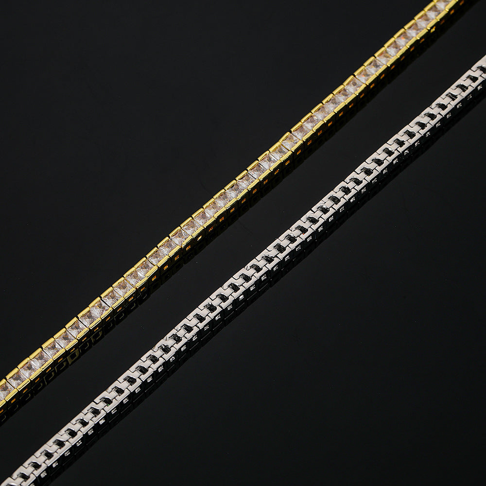 Copper Bag Inlaid Zircon Single Row Hip Hop Tennis Bracelet