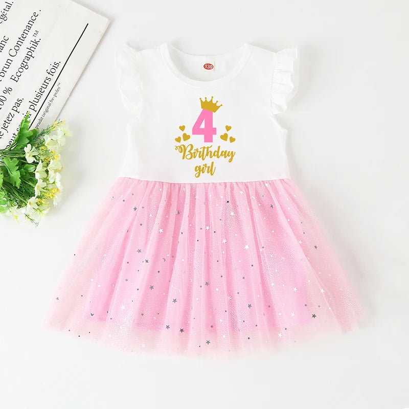 Fashion Birthday Girls 1 2 3 4 5 Years Children Summer Dresses Kids Dress Toddler Birthday Pink Party Dress Children Clothing