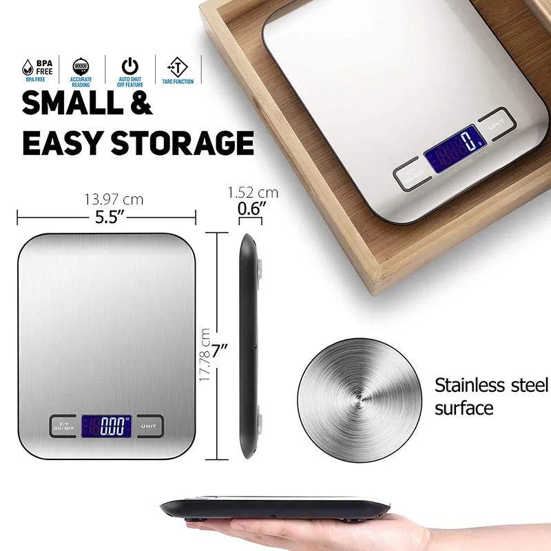 Kitchen Scale Digital 5/10kg 1g Electronic Weight Grams and Ounces Stainless Weighing Balance Measuring Food Coffee Baking Scale