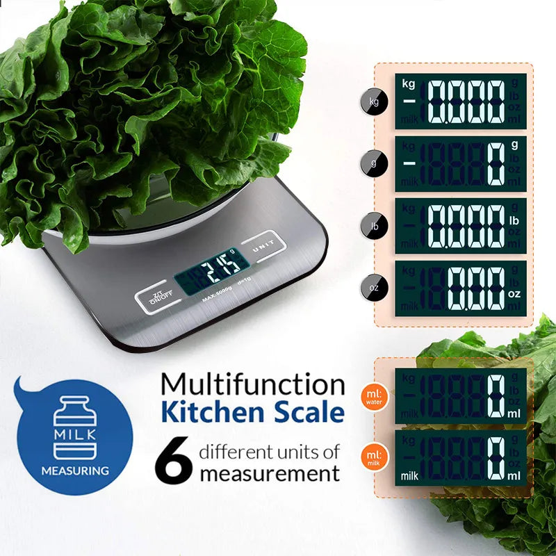 Kitchen Scale Digital 5/10kg 1g Electronic Weight Grams and Ounces Stainless Weighing Balance Measuring Food Coffee Baking Scale