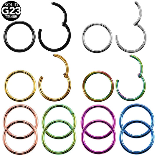 2pcs/lot G23 Titanium Hinged Segment Nose Rings Lip Eyebrow Nipple Clicker Ear Septum Helix Tragus Captive Piercing Body Jewelry