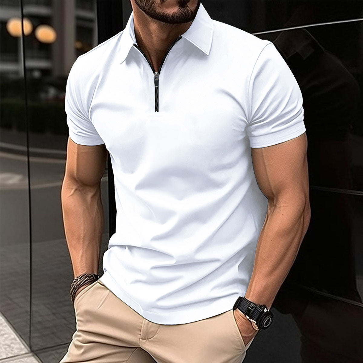 Summer Zipper Solid Color Men's Sports Top