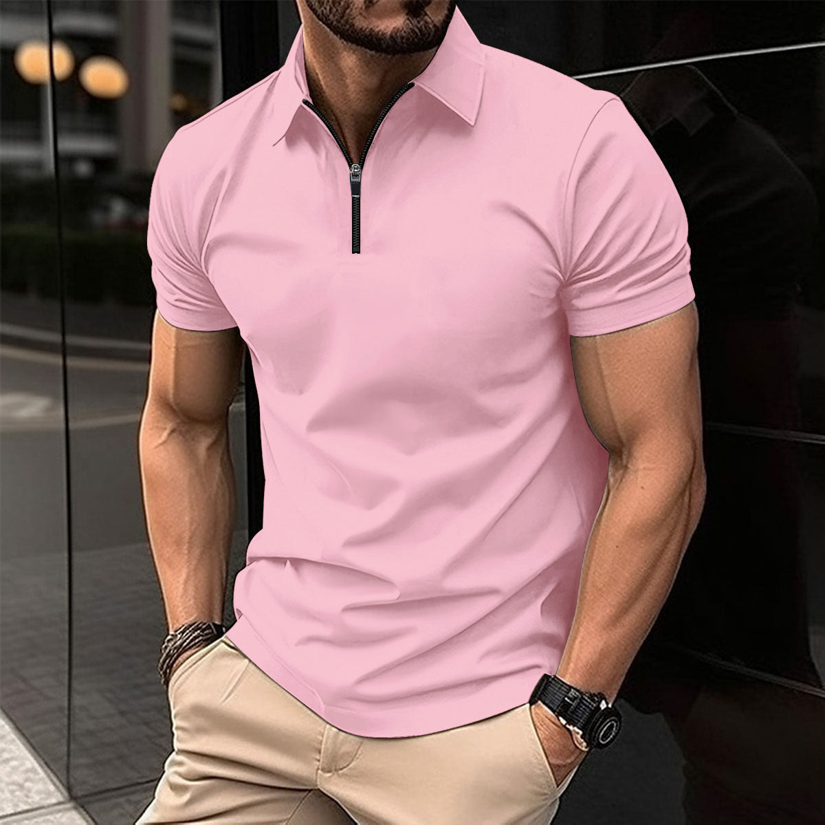 Summer Zipper Solid Color Men's Sports Top