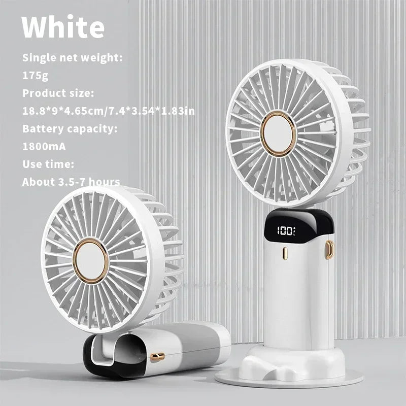 USB Handheld Mini Fan Foldable Portable Neck Hanging Fans 5 Speed Rechargeable Fan with Phone Stand and Display Screen