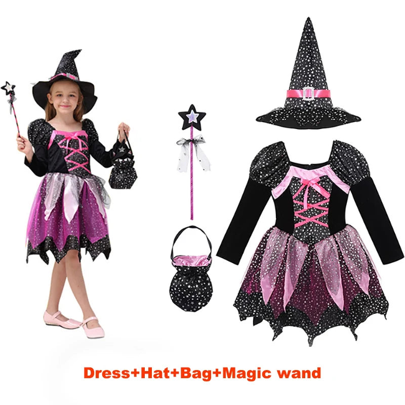 Halloween Costume for Girls Dress Scarlet Witch Vampire Devil Ghost Carnival Party Dress Up Hoodwinked Suit Kids Cosplay Clothes