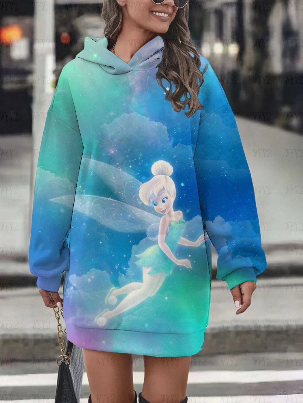 Disney Wonder Fairy Print Hoodie Sweatshirt Dress Casual Street Simple Style Fashion Ladies Sweatshirt Dress Party Dress