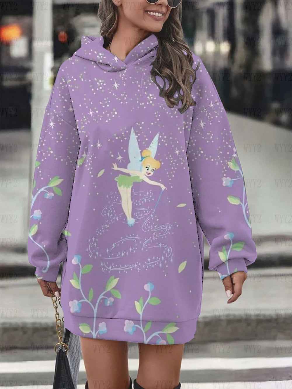 Disney Wonder Fairy Print Hoodie Sweatshirt Dress Casual Street Simple Style Fashion Ladies Sweatshirt Dress Party Dress