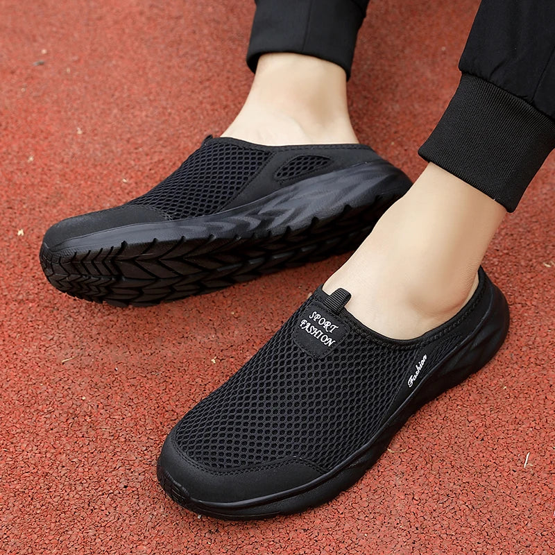 New Men's Half Slippers Sandals Men Tenis Mesh Breathable Beach Shoes for Mens Casual Sneakers Summer Canvas Flats Slip on Shoes