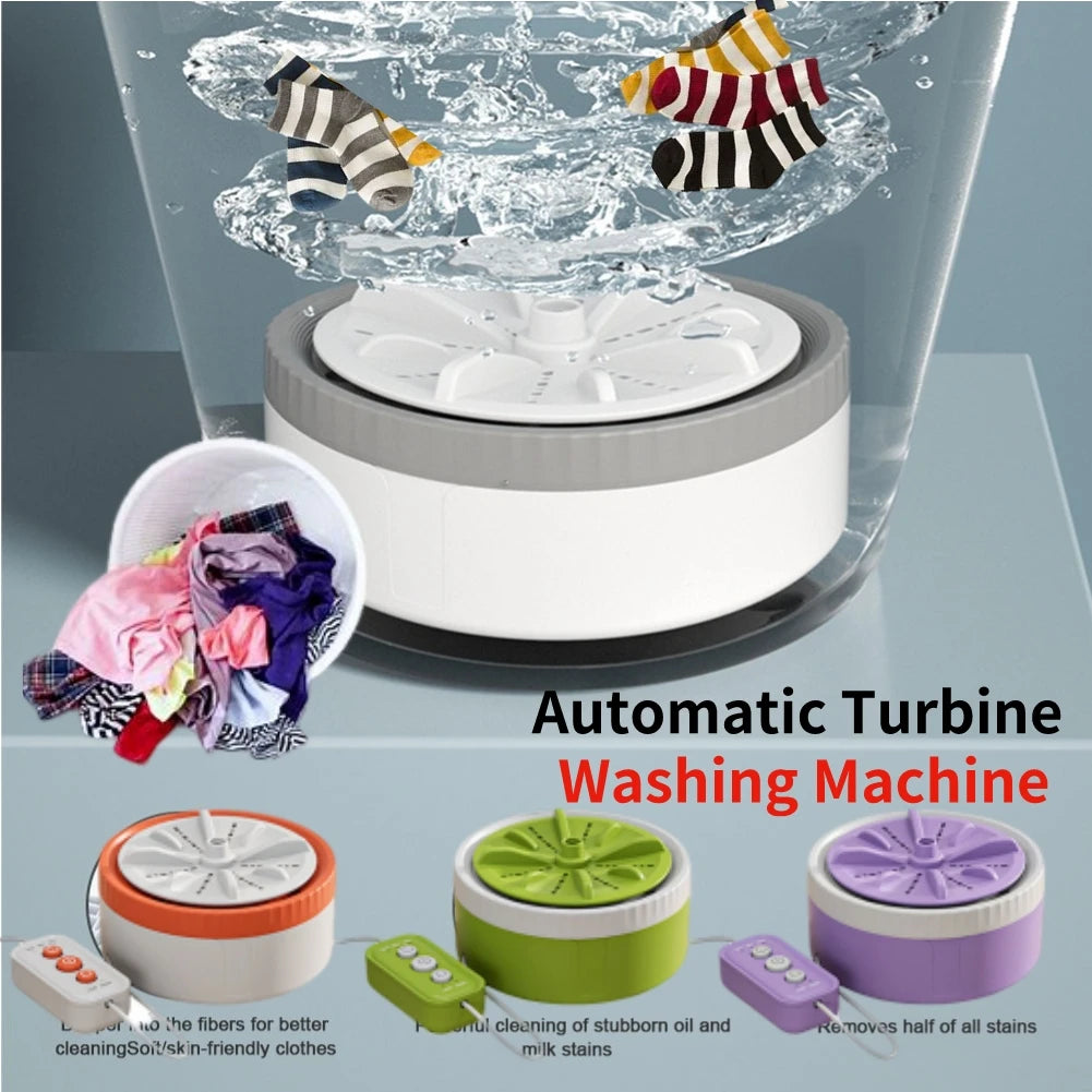 Automatic Clothes Washing Machine USB Rechargeable Turbine Washing Machine Auto-Off Lightweight for Travel Trip Apartment