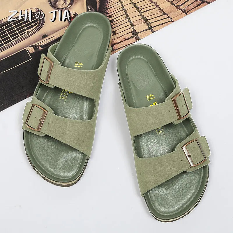 Men's New Black Fashion Cowhide Slippers Couple Style Summer Leisure Sports Sandals Comfortable Breathable Versatile Shoes Large