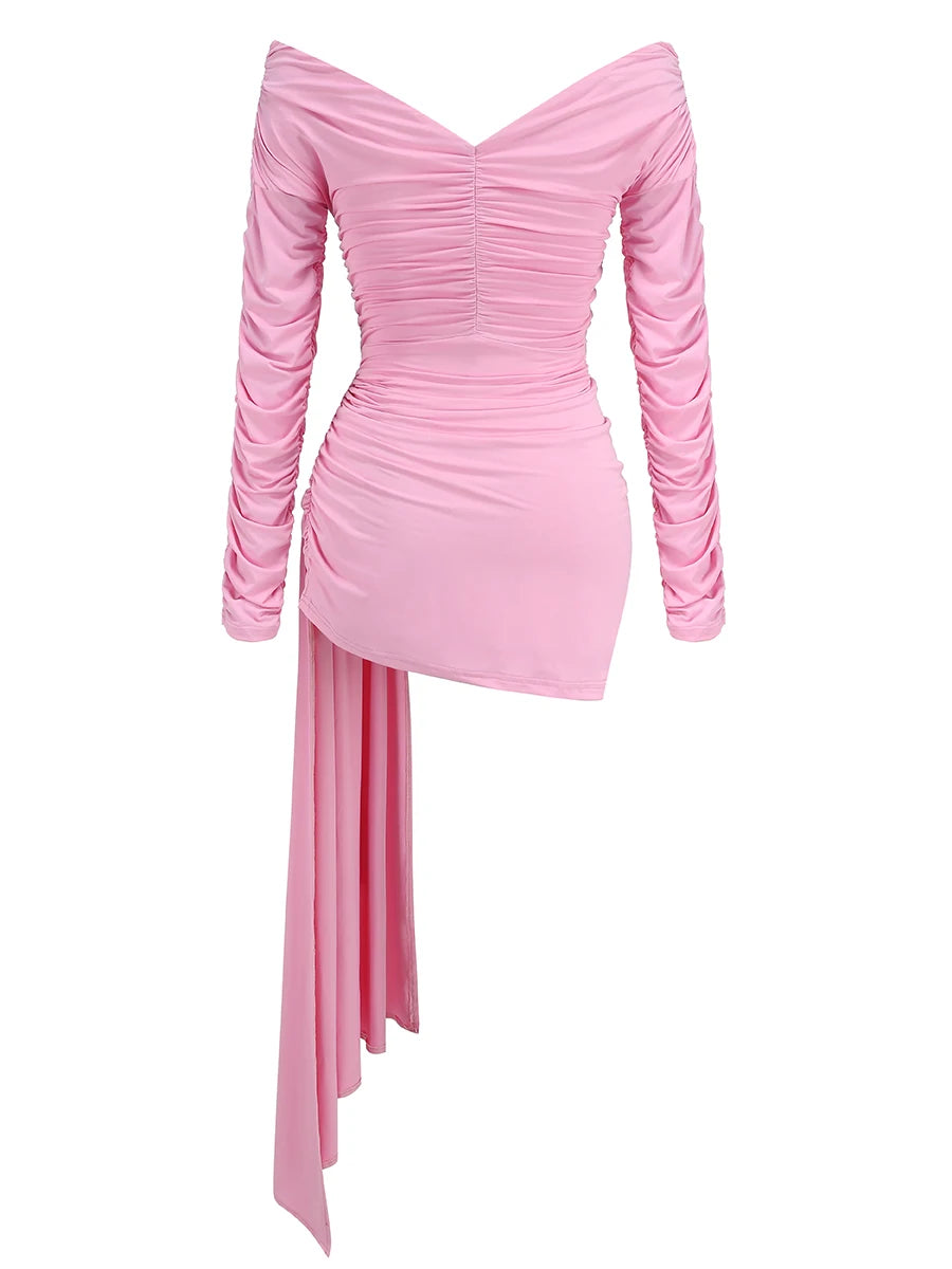 Birthday Dresses Luxury 2024 Autumn Long Sleeve Party Dress Sexy Hollow Out Evening Gowns Fashion Pink Prom Gown Woman Clothes