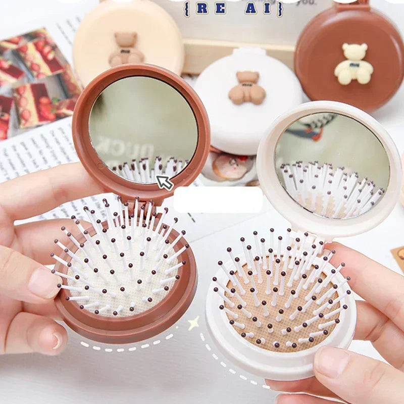 Mini Pocket Mirror Folding Comb Girl Women Portable Round Pocket Small Travel Massage Hair Brush with Mirror Styling Accessories