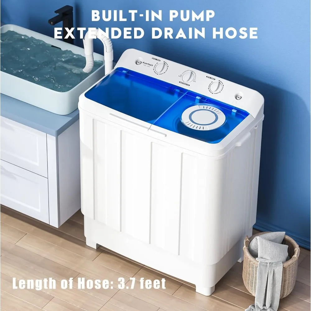 Portable Washing Machine, 28lbs Twin Tub Mini Compact Laundry Machine with Drain Pump, Semi-automatic for Dorms, Apartments, RVs