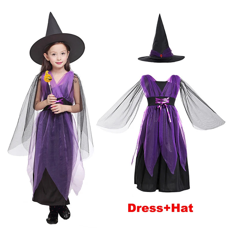 Halloween Costume for Girls Dress Scarlet Witch Vampire Devil Ghost Carnival Party Dress Up Hoodwinked Suit Kids Cosplay Clothes