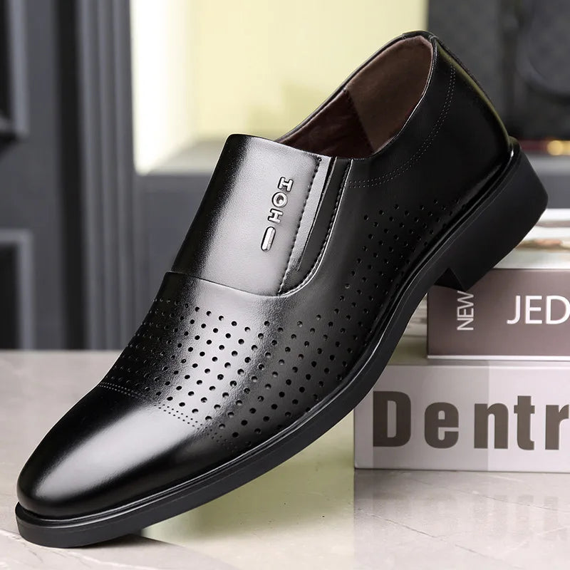 Men Business Dress Leather Shoes Spring Autumn Leisure PU Leather Breathable Soft Sole Invisible Elevated Anti Slip Casual