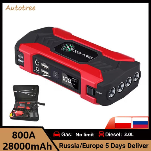 28000mAh Car Jump Starter Device 12V Automotive Battery Charger 800A Articles Cars Portable Power Bank Car Battery Starter