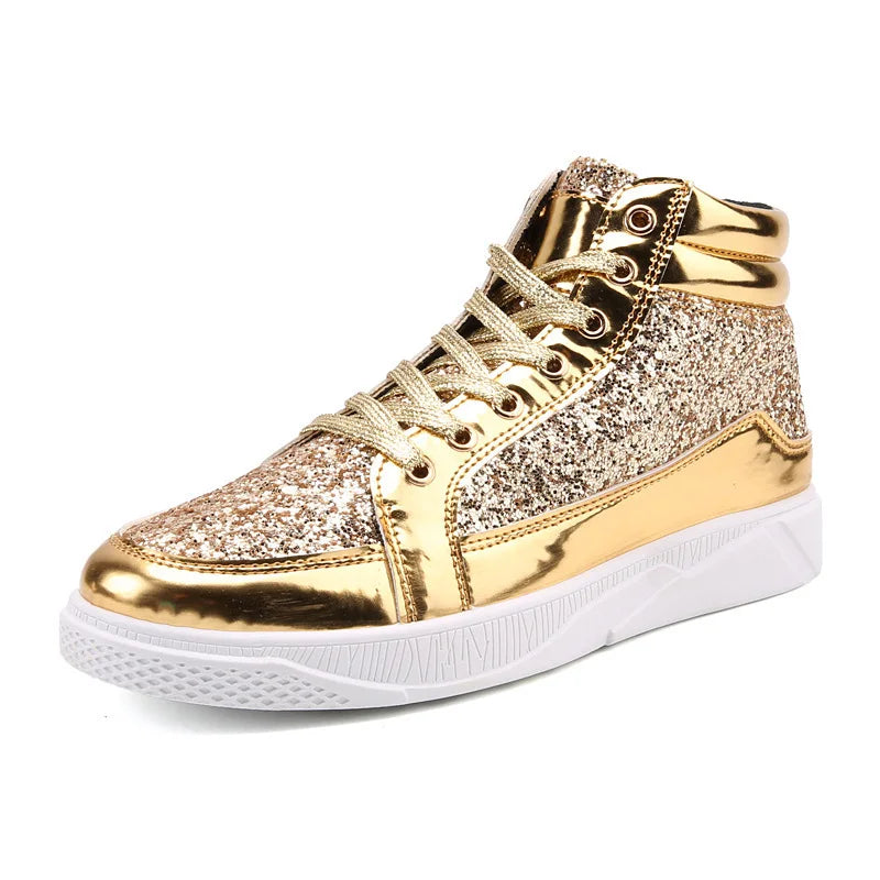 2022 Fashion Men High Top Sneakers Male Ankle Boots Gold Luxury Glitter Shoes Streetwear Hip Hop Casual Boots Chaussures Spring