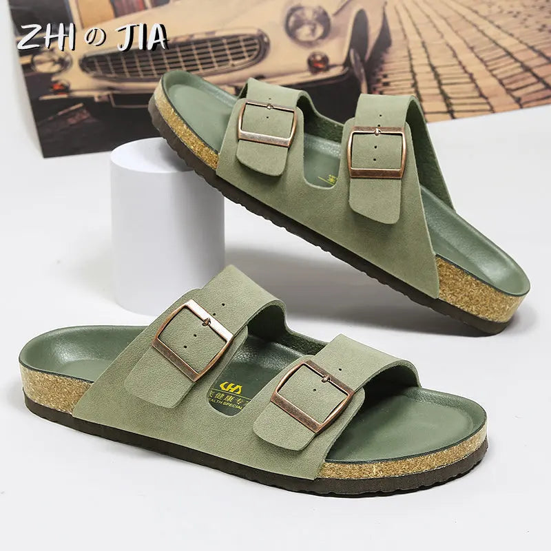 Men's New Black Fashion Cowhide Slippers Couple Style Summer Leisure Sports Sandals Comfortable Breathable Versatile Shoes Large