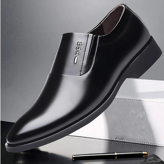 Men Business Dress Leather Shoes Spring Autumn Leisure PU Leather Breathable Soft Sole Invisible Elevated Anti Slip Casual