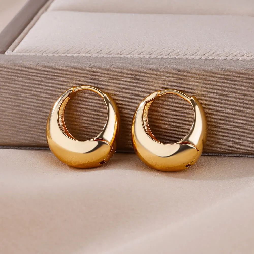 Tear Drop Statement Hoop Earrings For WomenStainless Steel Gold Color Chunky Dome Earring Fashion Korean Jewelry Accessories