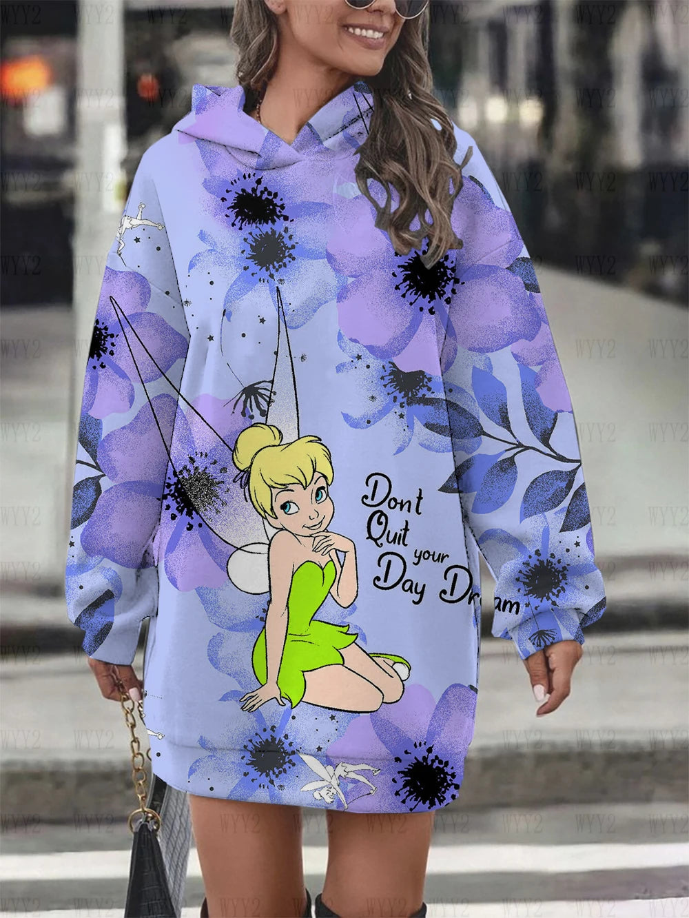 Disney Wonder Fairy Print Hoodie Sweatshirt Dress Casual Street Simple Style Fashion Ladies Sweatshirt Dress Party Dress