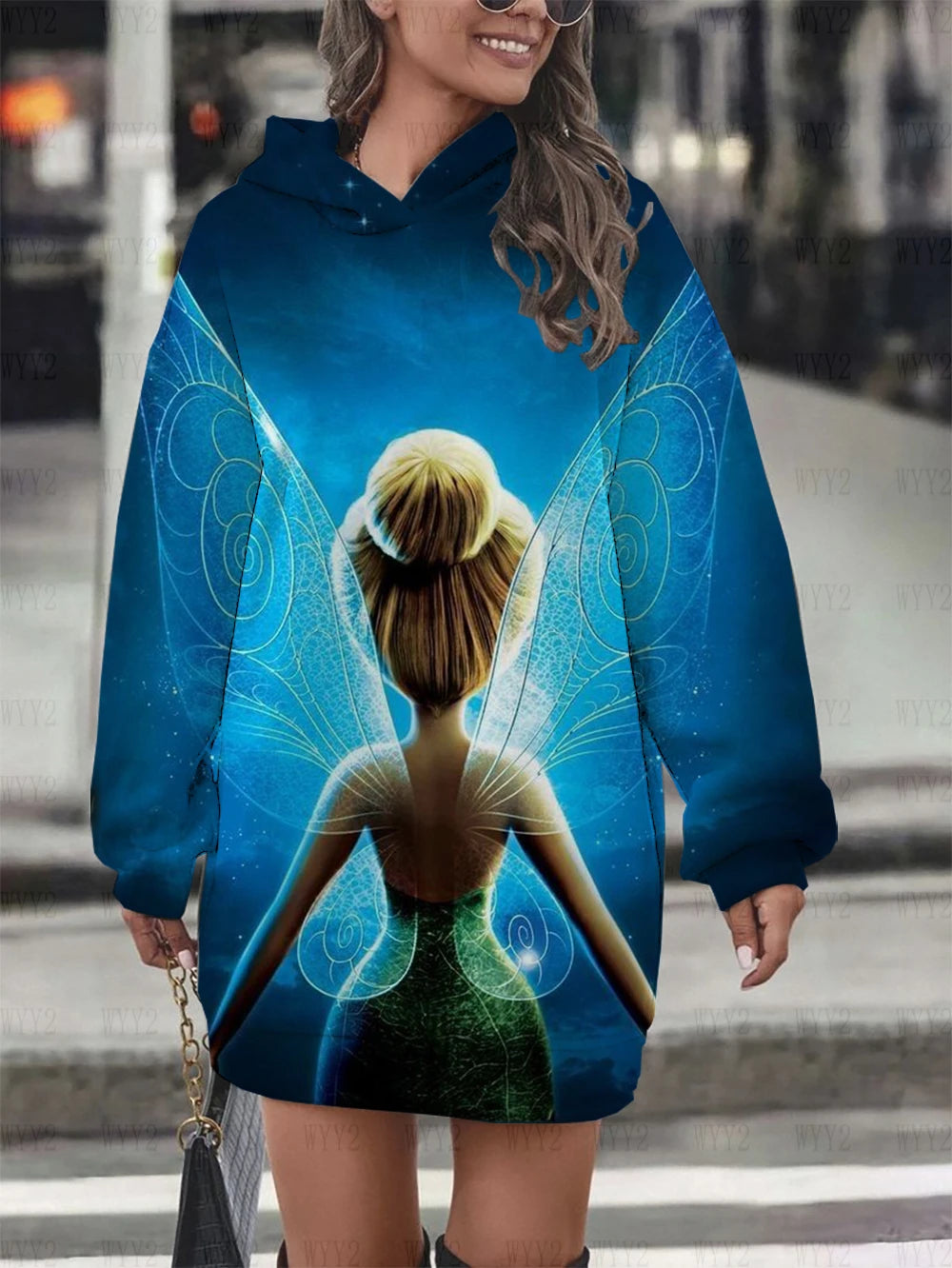 Disney Wonder Fairy Print Hoodie Sweatshirt Dress Casual Street Simple Style Fashion Ladies Sweatshirt Dress Party Dress