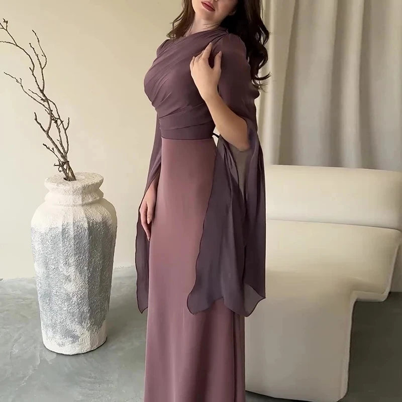 Elegant  Satin Dresses for Women Spring O Neck Solid Tunic Slim Bodycon Long Party Dress New Autumn Batwing Sleeve Evening Dress