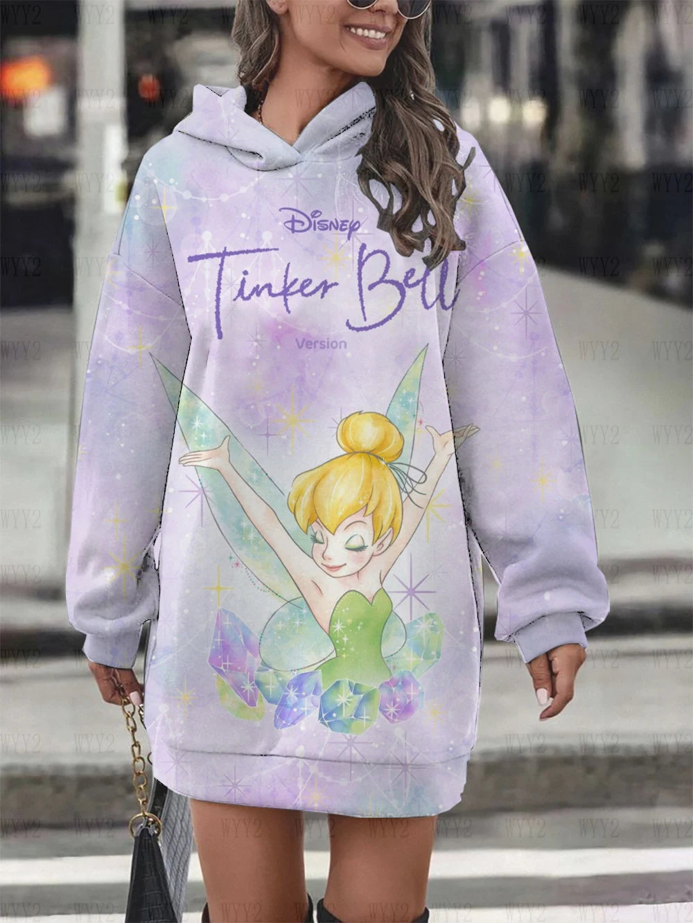 Disney Wonder Fairy Print Hoodie Sweatshirt Dress Casual Street Simple Style Fashion Ladies Sweatshirt Dress Party Dress