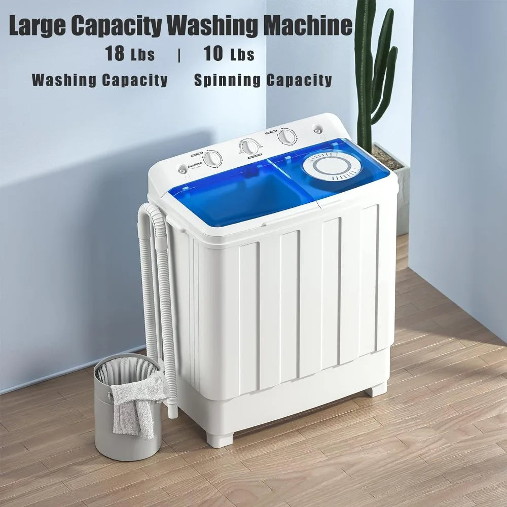 Portable Washing Machine, 28lbs Twin Tub Mini Compact Laundry Machine with Drain Pump, Semi-automatic for Dorms, Apartments, RVs