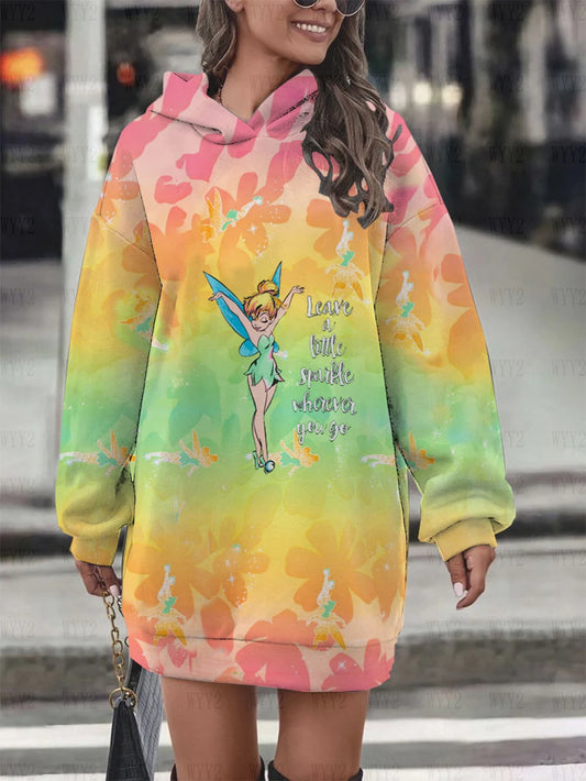 Disney Wonder Fairy Print Hoodie Sweatshirt Dress Casual Street Simple Style Fashion Ladies Sweatshirt Dress Party Dress