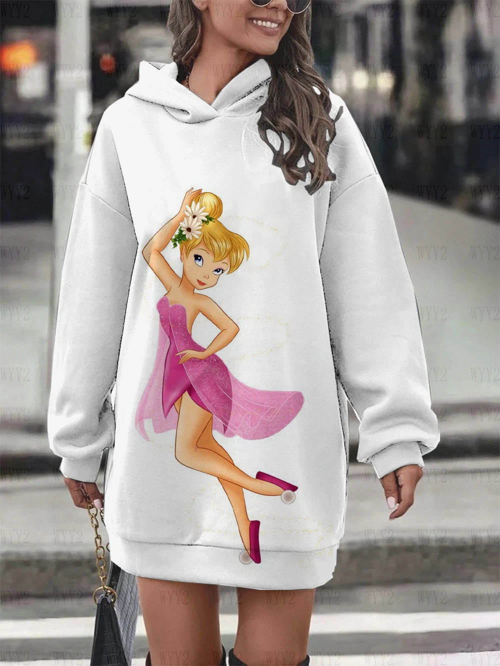 Disney Wonder Fairy Print Hoodie Sweatshirt Dress Casual Street Simple Style Fashion Ladies Sweatshirt Dress Party Dress