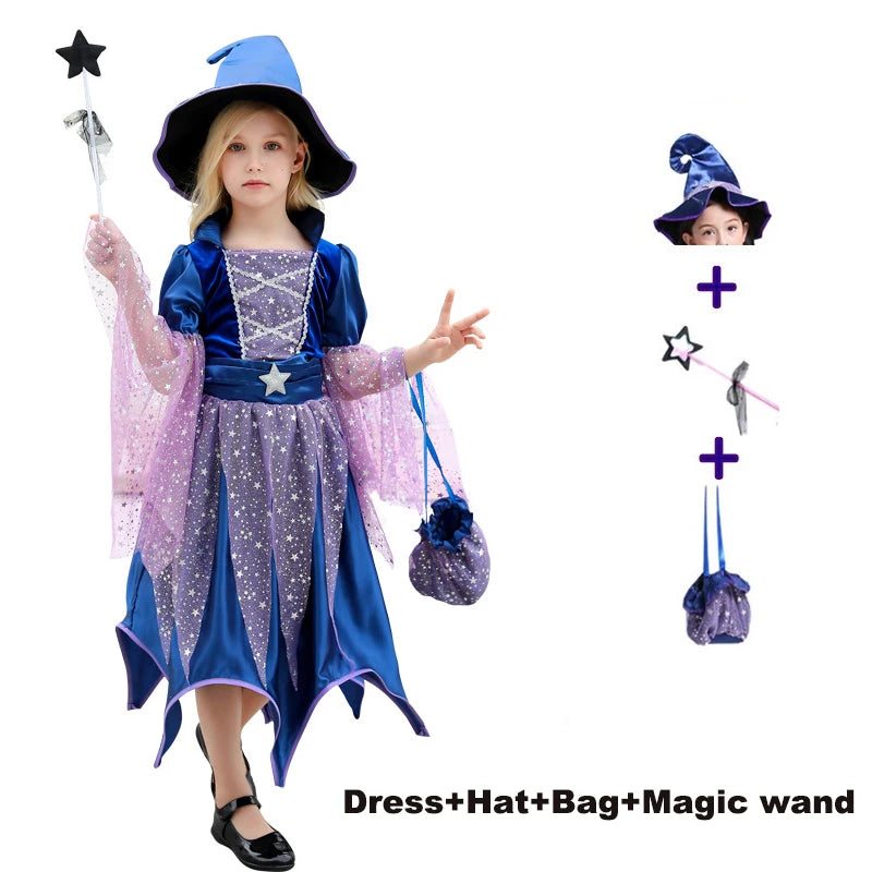 Halloween Costume for Girls Dress Scarlet Witch Vampire Devil Ghost Carnival Party Dress Up Hoodwinked Suit Kids Cosplay Clothes