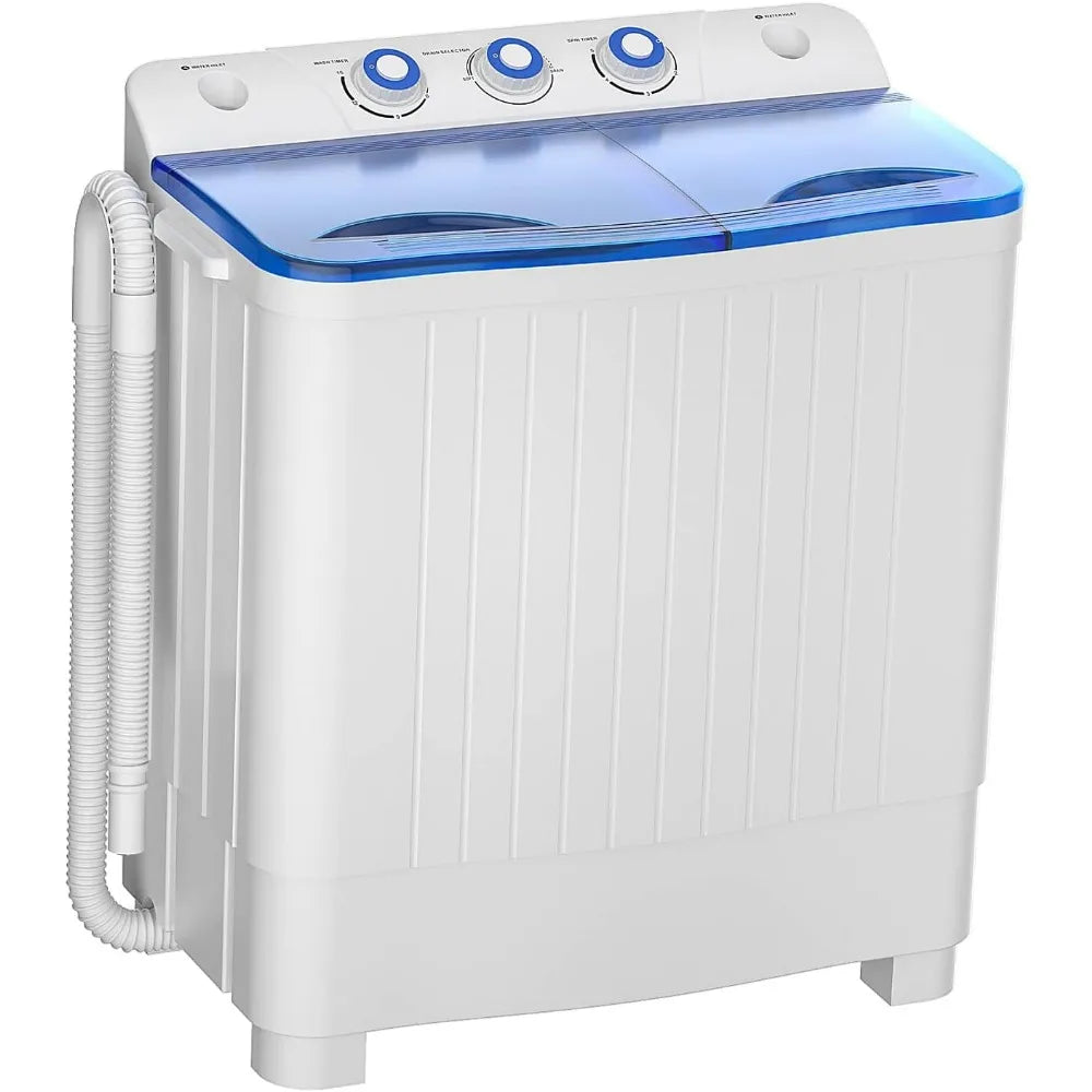 Portable Washing Machine, 28lbs Twin Tub Mini Compact Laundry Machine with Drain Pump, Semi-automatic for Dorms, Apartments, RVs