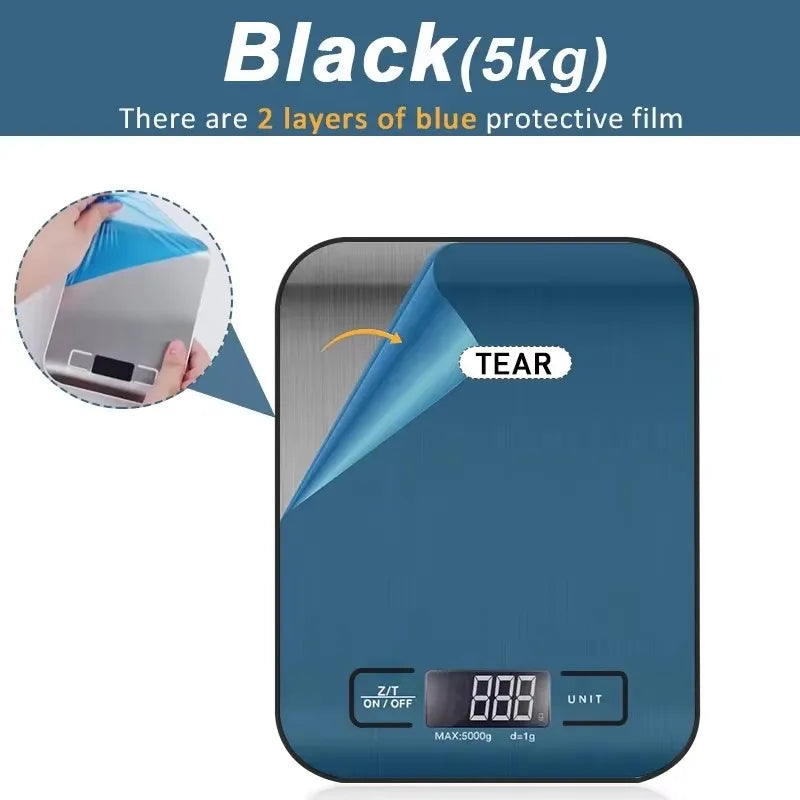 Kitchen Scale Digital 5/10kg 1g Electronic Weight Grams and Ounces Stainless Weighing Balance Measuring Food Coffee Baking Scale