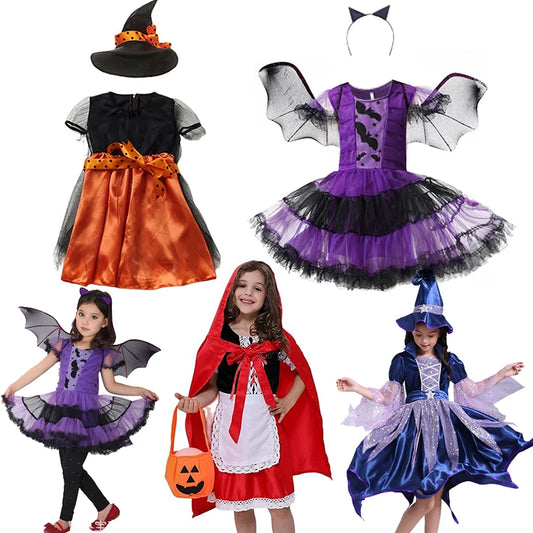 Halloween Costume for Girls Dress Scarlet Witch Vampire Devil Ghost Carnival Party Dress Up Hoodwinked Suit Kids Cosplay Clothes