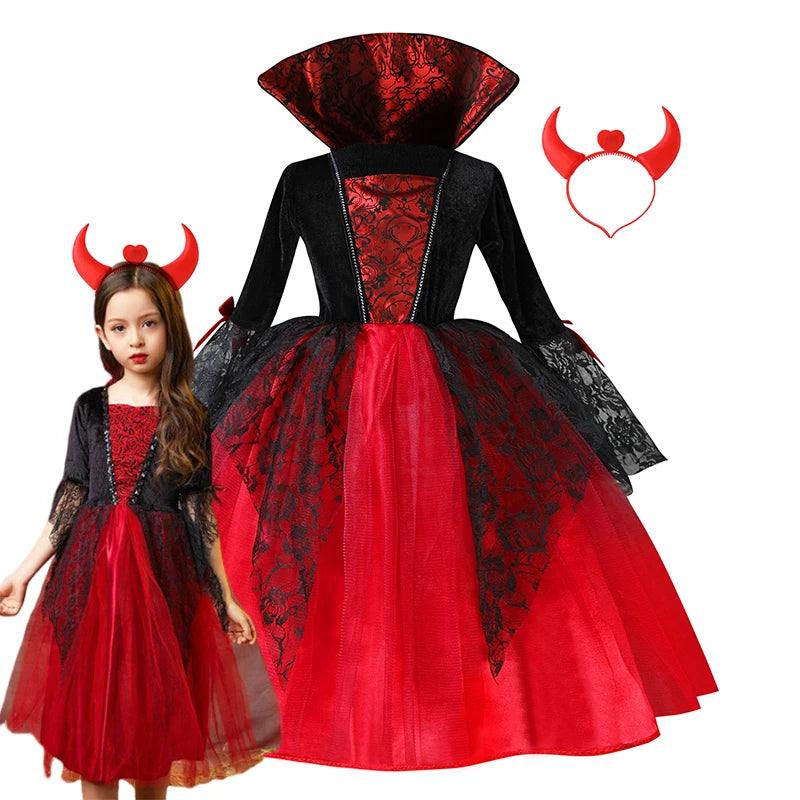 Halloween Costume for Girls Dress Scarlet Witch Vampire Devil Ghost Carnival Party Dress Up Hoodwinked Suit Kids Cosplay Clothes