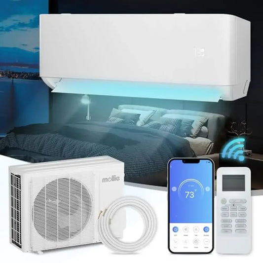 9000 BTU Split Air Conditioner Wifi 23 SEER2 AC/Heating System Heat Pump Washable Filter Indoor Outdoor Installation Kits Smart