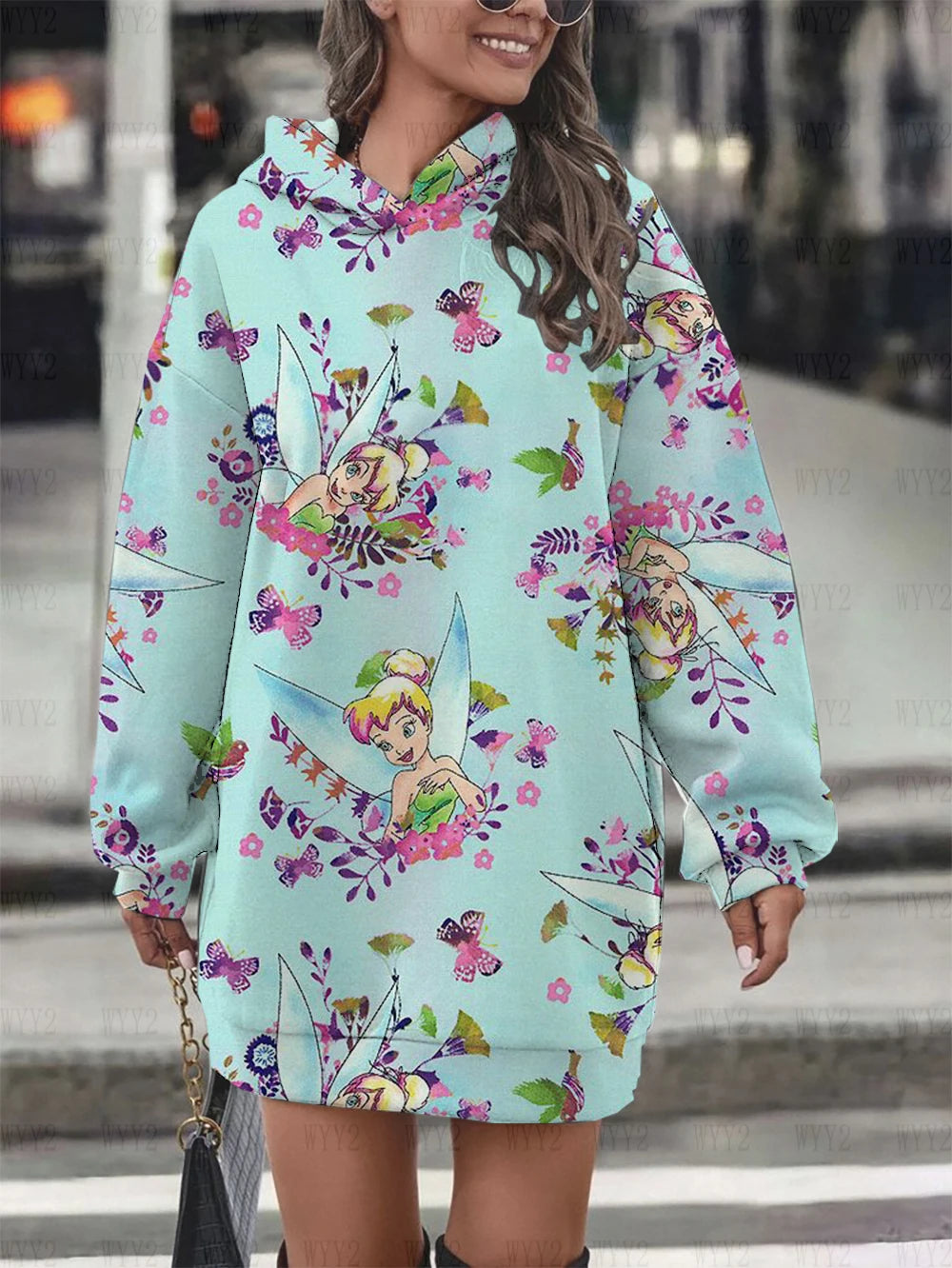 Disney Wonder Fairy Print Hoodie Sweatshirt Dress Casual Street Simple Style Fashion Ladies Sweatshirt Dress Party Dress