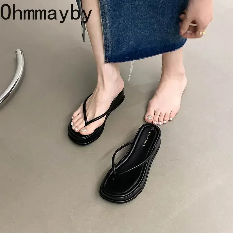 2025 New Wedges Women Slippers Fashion Slip On Open Toe Ladies Elgant Platform High Heel Non Slip Beach Slides Flip Flop