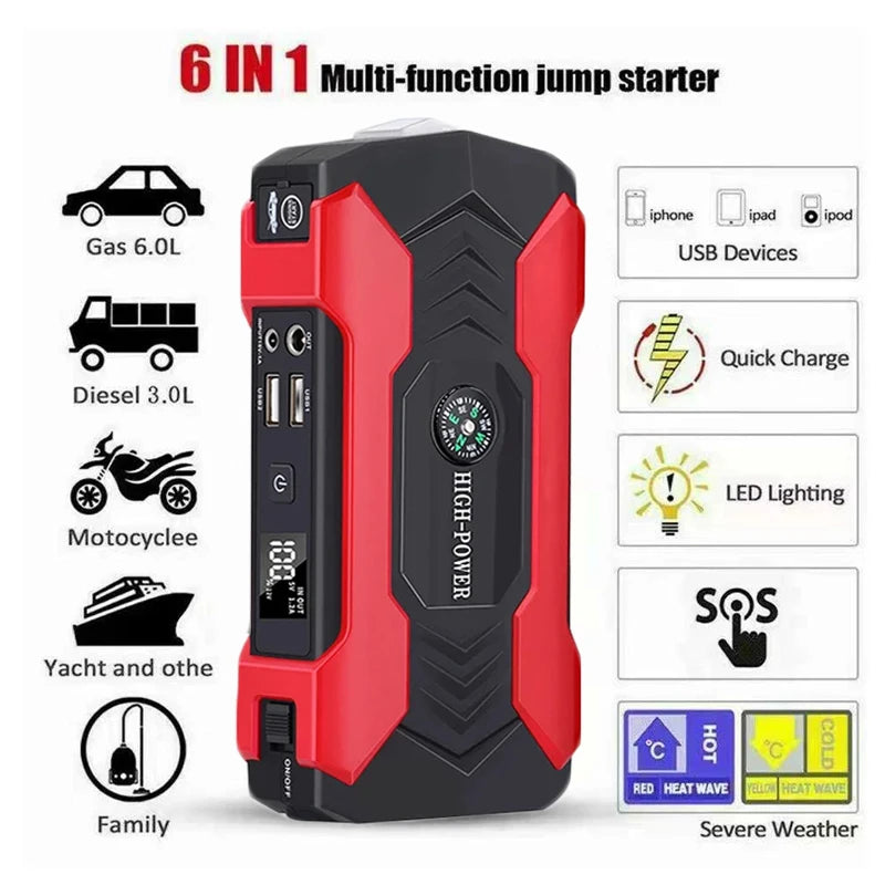 28000mAh Car Jump Starter Device 12V Automotive Battery Charger 800A Articles Cars Portable Power Bank Car Battery Starter