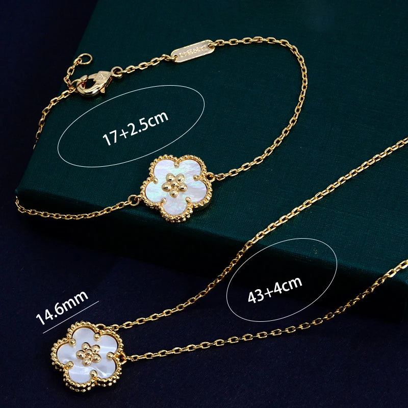 New in Blossom Earring Natural White Shell Stud Earrings 18k Gold Plated Jewelry Set Bracelet Necklace for Women