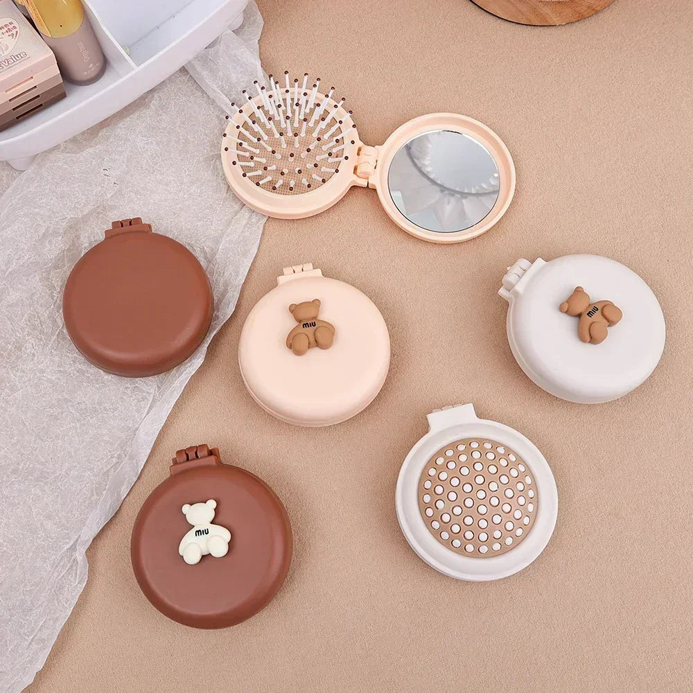 Mini Pocket Mirror Folding Comb Girl Women Portable Round Pocket Small Travel Massage Hair Brush with Mirror Styling Accessories