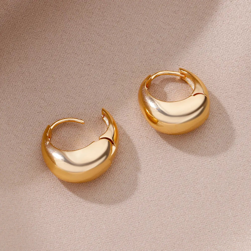 Tear Drop Statement Hoop Earrings For WomenStainless Steel Gold Color Chunky Dome Earring Fashion Korean Jewelry Accessories