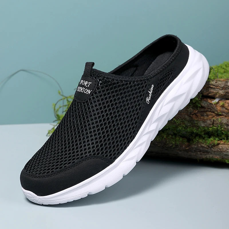 New Men's Half Slippers Sandals Men Tenis Mesh Breathable Beach Shoes for Mens Casual Sneakers Summer Canvas Flats Slip on Shoes