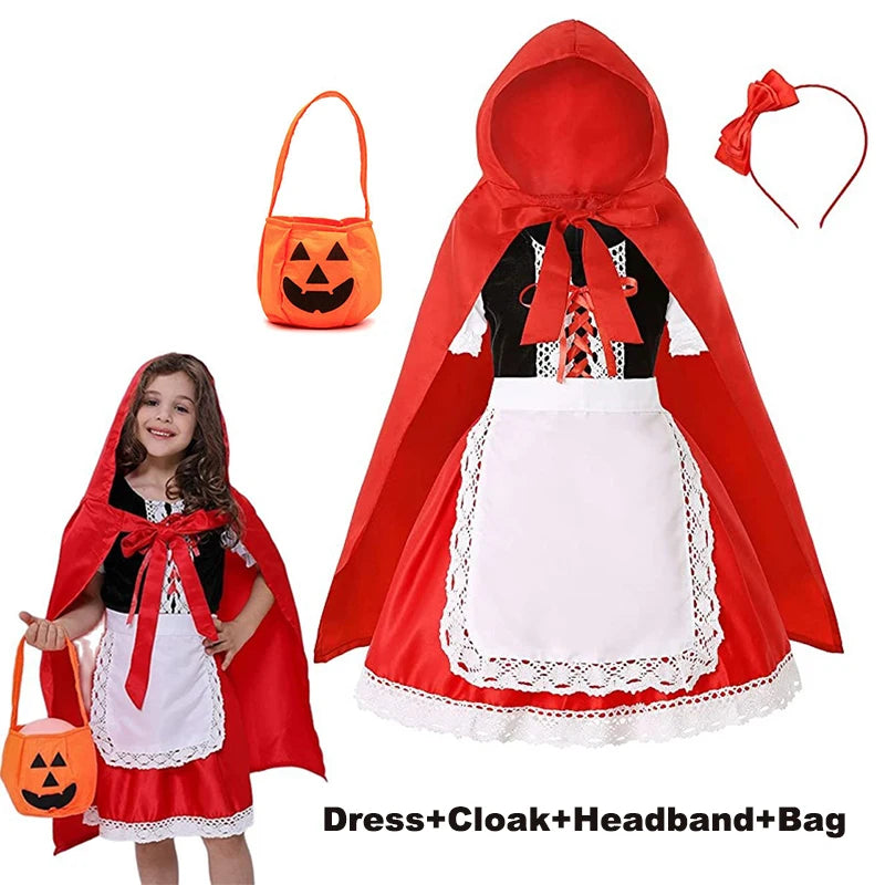 Halloween Costume for Girls Dress Scarlet Witch Vampire Devil Ghost Carnival Party Dress Up Hoodwinked Suit Kids Cosplay Clothes