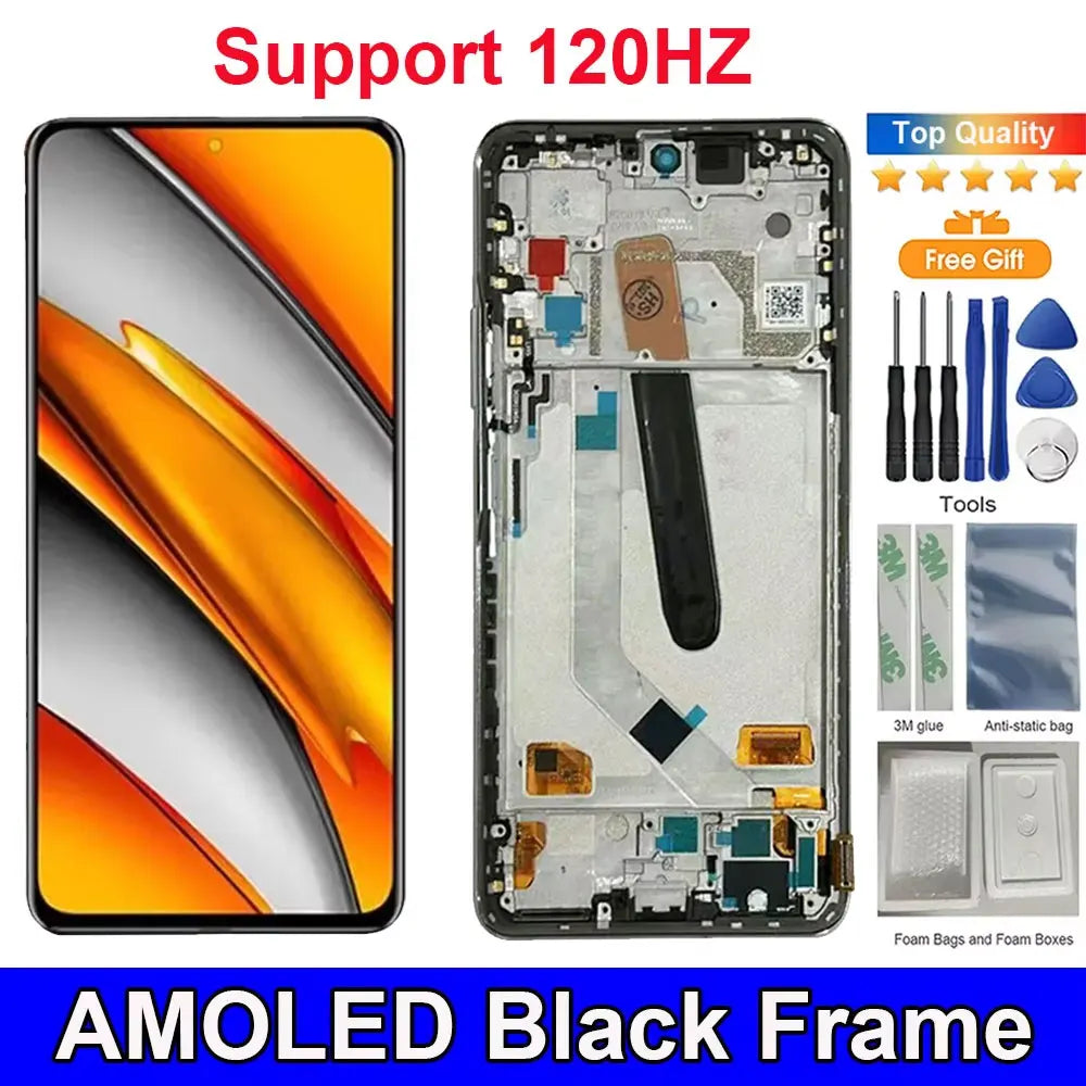 AMOLED 6.67'' For Xiaomi Poco F3/F3 Pro LCD Display  with Frame Touch Panel Digitizer For Poco F3 M2012K11AG Screen Replacement