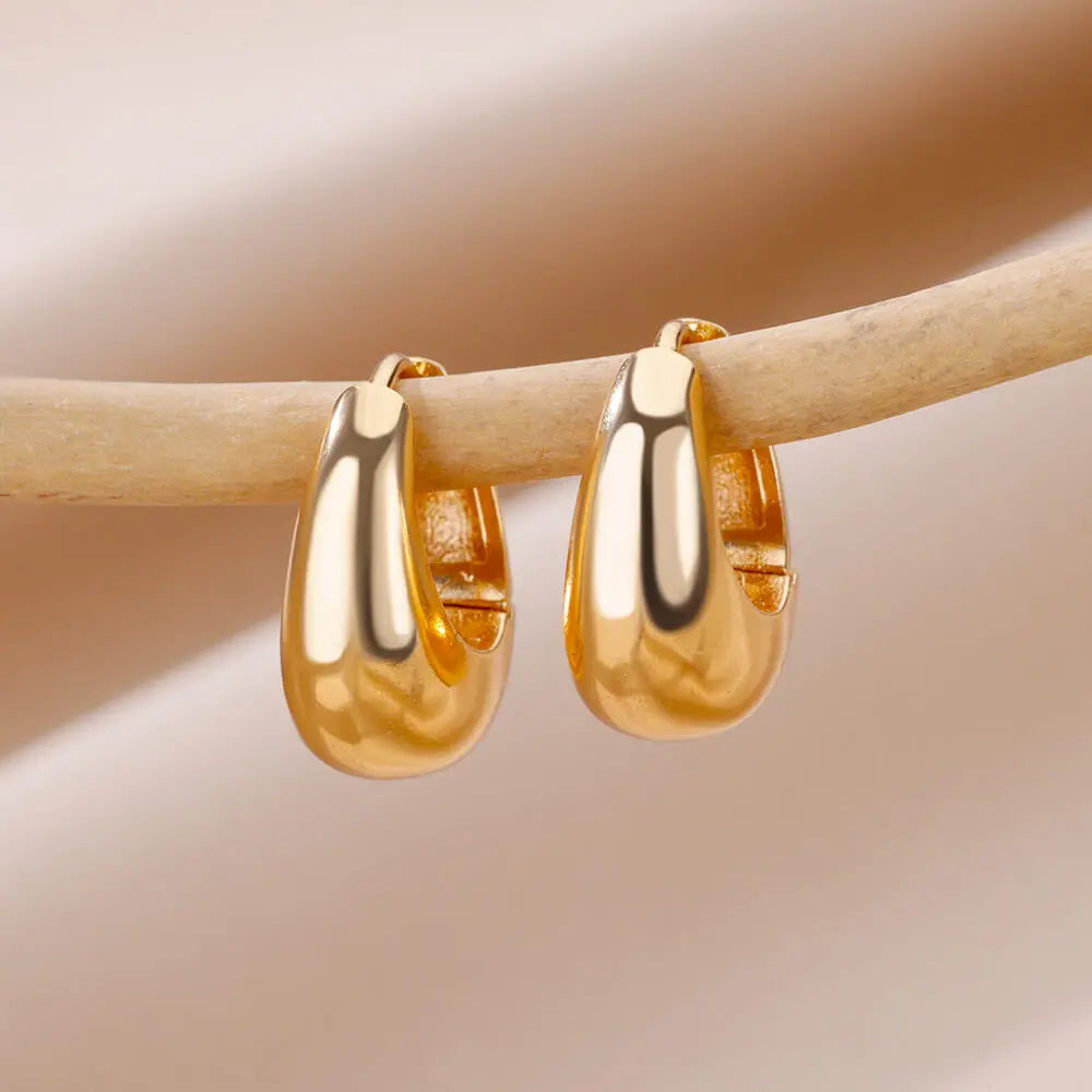 Tear Drop Statement Hoop Earrings For WomenStainless Steel Gold Color Chunky Dome Earring Fashion Korean Jewelry Accessories