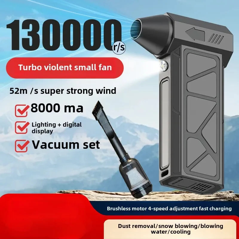 Violent Fan 130000RPM Powerful Air Blower Vacuum Dust Cleaner Type-C Charging Strong Winds 53m/s Brushless Turbo Jet Blower