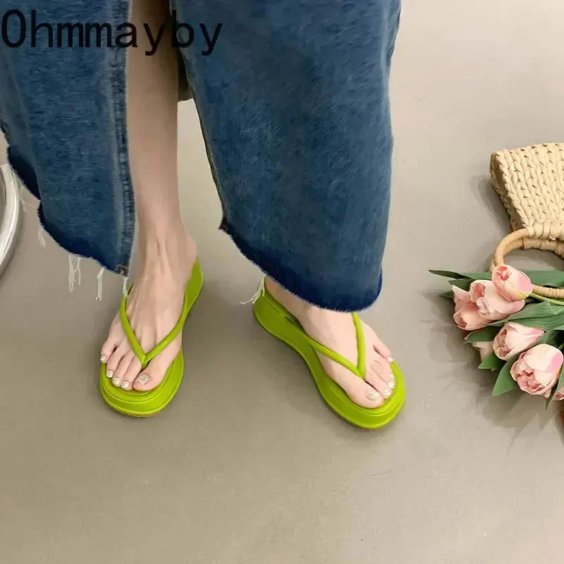 2025 New Wedges Women Slippers Fashion Slip On Open Toe Ladies Elgant Platform High Heel Non Slip Beach Slides Flip Flop