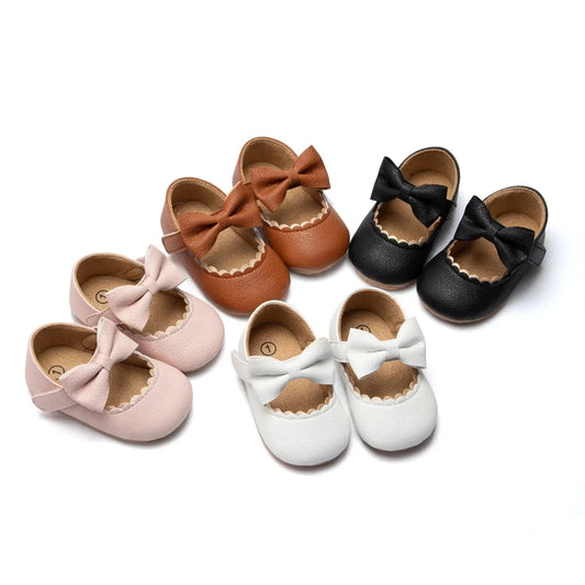 Meckior 2024 New Baby Girls Shoes Bowknot Party Dress First Walker Anti-slip Non-slip Rubber Sole Infants Girl Crib Shoes